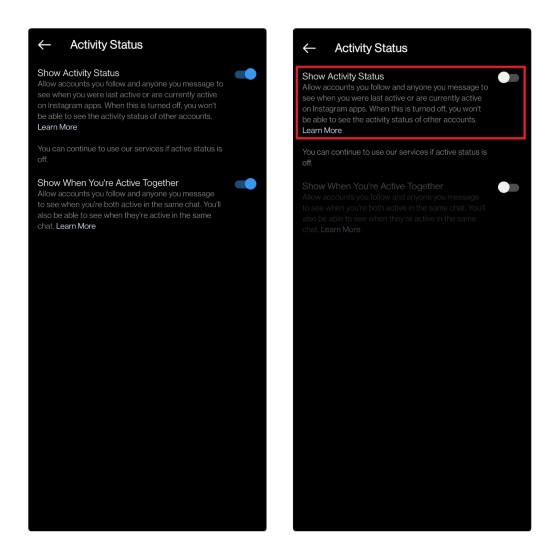 Deaktivieren Sie Den Aktivitätsstatus Auf Instagram