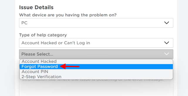 select the 'Forgot Password' option in the form