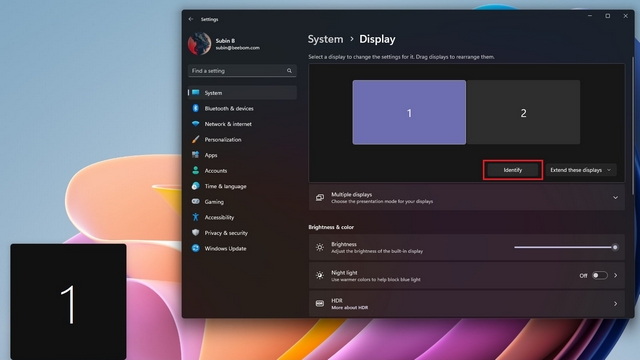 identify monitor on windows 11