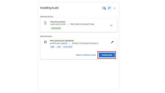 install build using flash tool