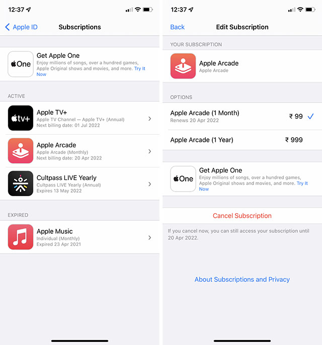 Liste Der Abonnements App Für Iphone-Einstellungen