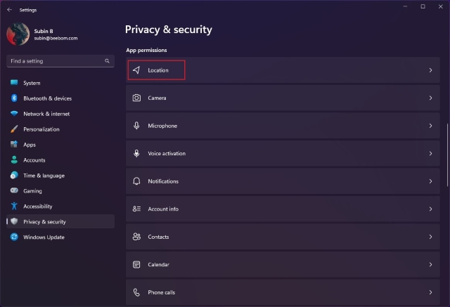 location privacy settings to disable location tracking in Windows 11