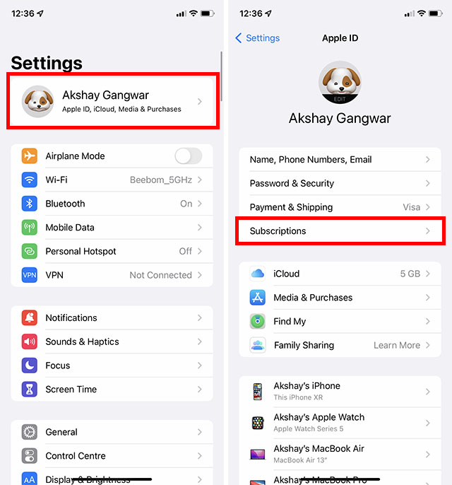 manage subscriptions in settings app on iphone
