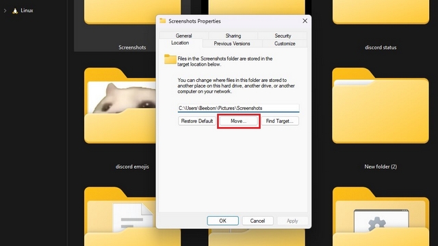 move screenshots folder
