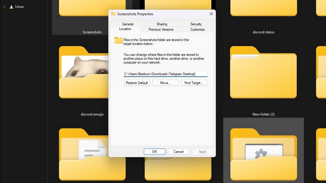 స్క్రీన్షాట్ల కోసం కొత్త ఫోల్డర్