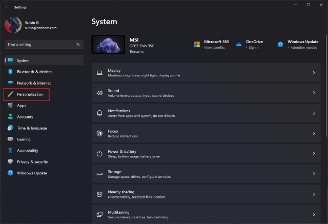 personalization settings on windows 11