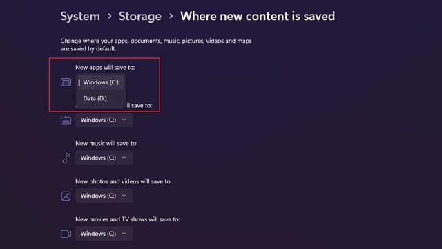 pick new download location for Windows 11 apps