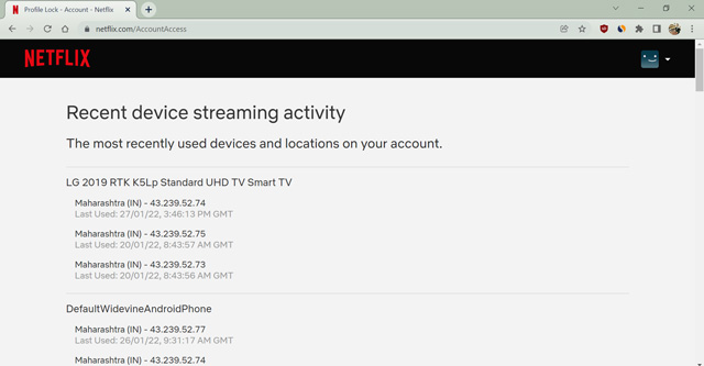 recent device streaming activity