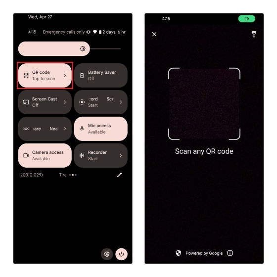 scan qr from quick settings android 13