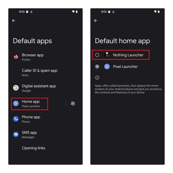 Do not set anything as your default launcher