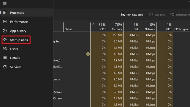 Start-Apps Im Task-Manager