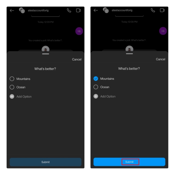 submit answer on instagram poll