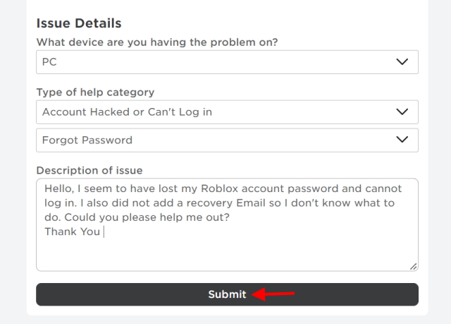 Enter a description of the issue you're facing with Roblox login