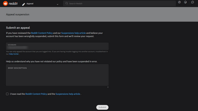 submit reddit appeal