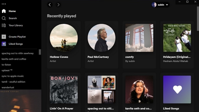 view all recently played songs, artists, playlists