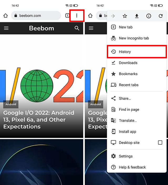 see browser history chrome android