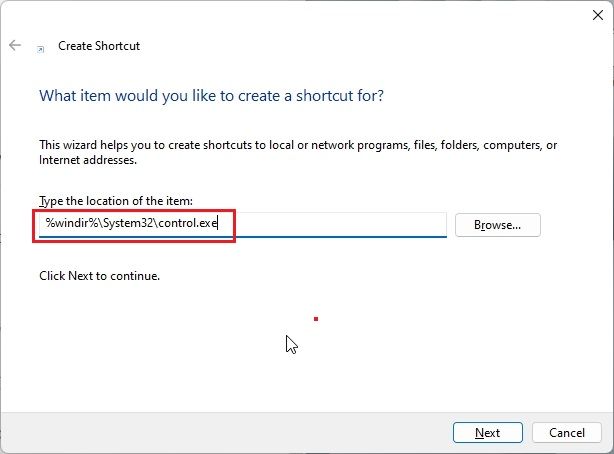 Create A Shortcut For Control Panel In Windows 11