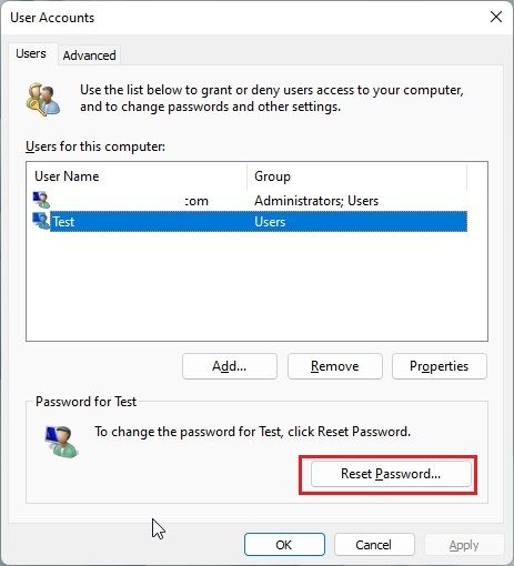 4. Change Password in Windows 11 Without Knowing the Current Password (Through 'netplwiz' Command)