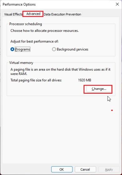 change virtual memory in windows 11