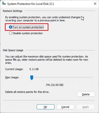 Create a System Restore Point in Windows 11
