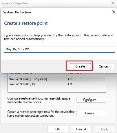 Create a System Restore Point in Windows 11