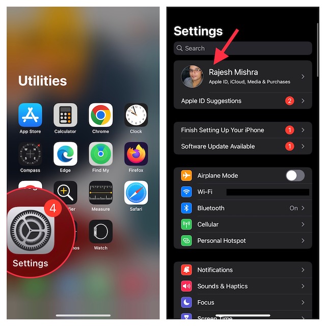 Apple ID banner on iOS and iPadOS