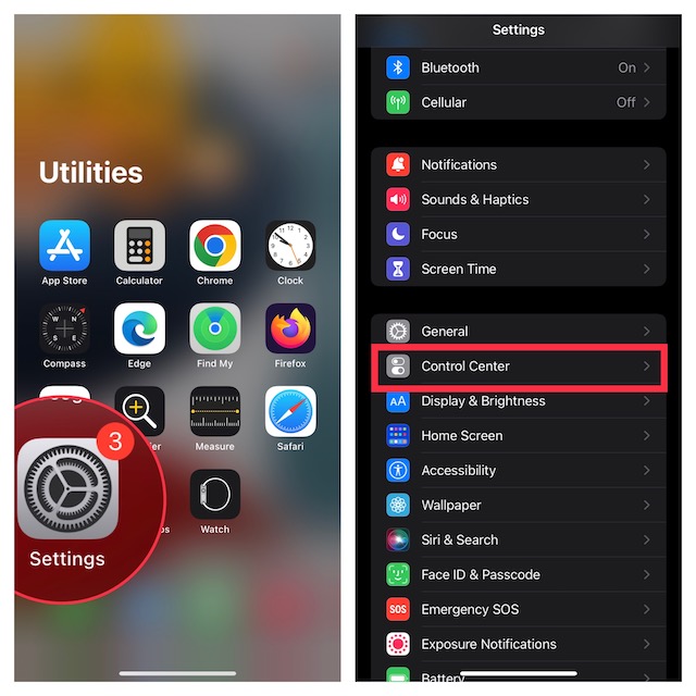 Bring up the control center on iPhone or iPad