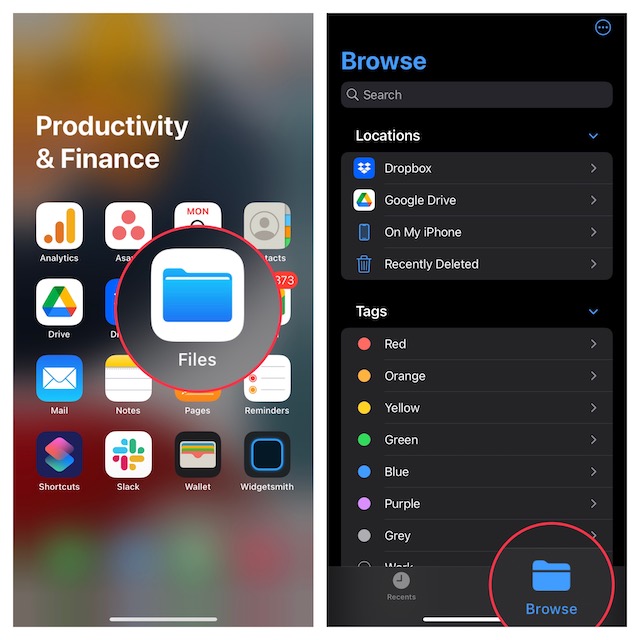 Browse tab in Apple Files app
