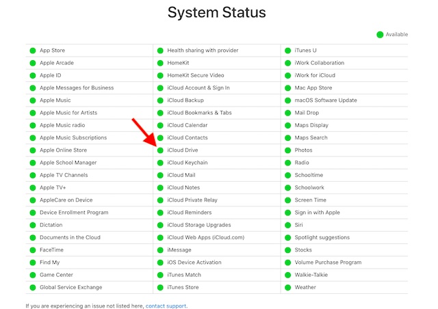 Check Apple's system status for iCloud