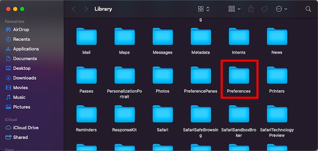Choose the Preferences folder on Mac
