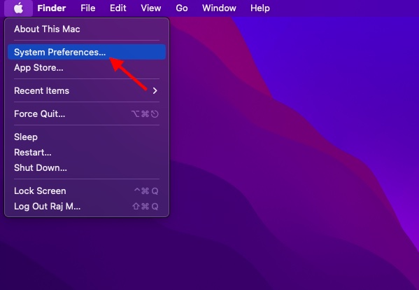 Choose System Preferences on Mac