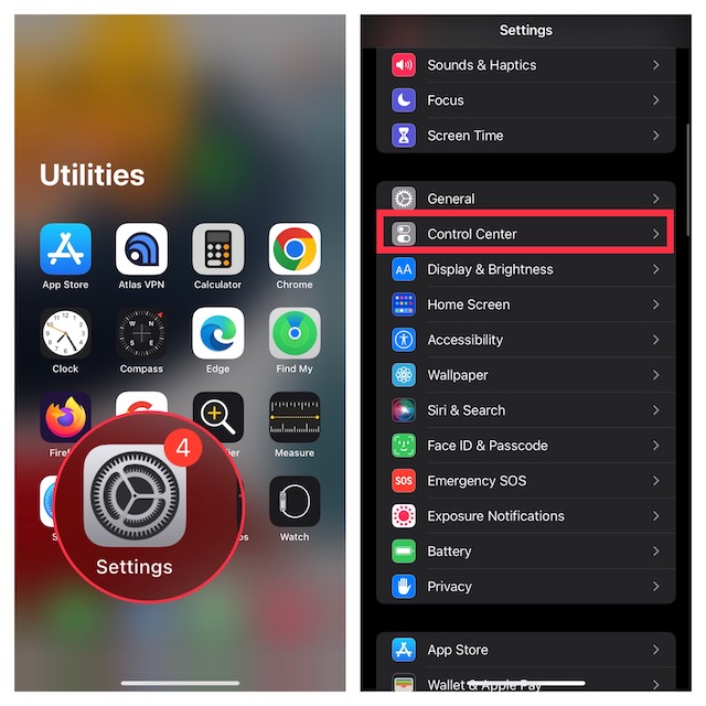 Control center on iPhone and iPad 