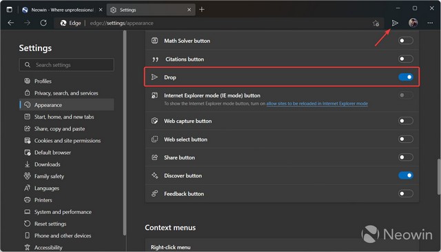 Microsoft Tests a New drop feature in edge