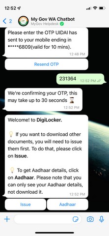 digilocker mygov chatbot on whatsapp authentication