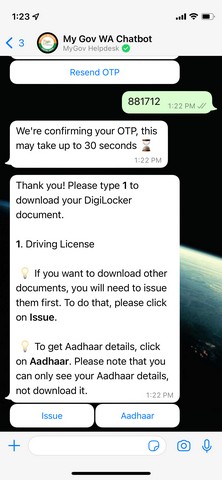 digilocker mygov chatbot on whatsapp download document