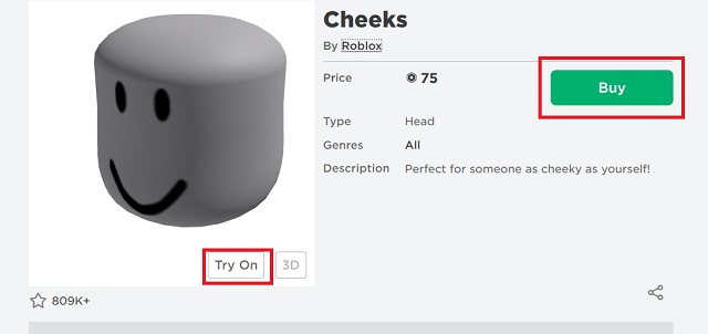 Item Page in Avatar Shop of Roblox