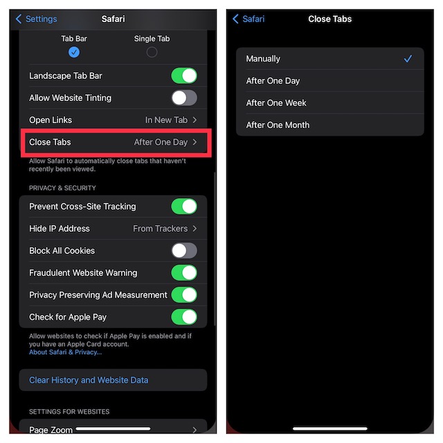 Turn off Safari tabs manually on iPhone and iPad