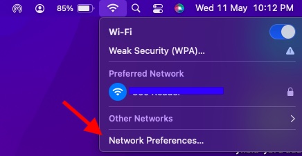 Network Preferences on Mac