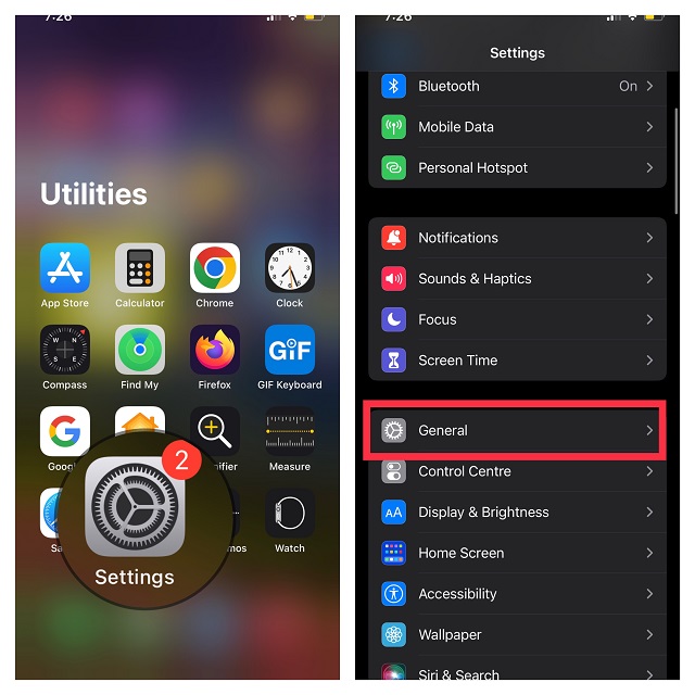 Open Settings and tap General