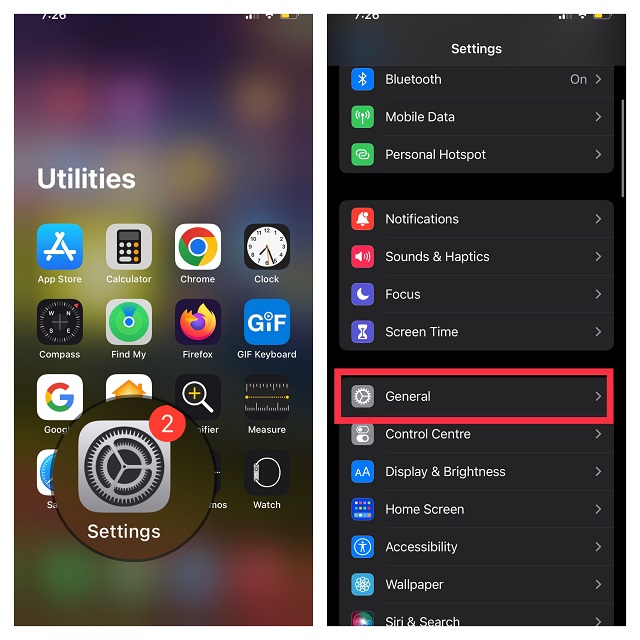 Open Settings and tap general