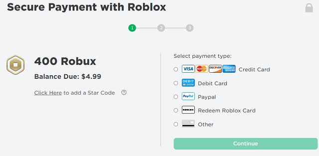 Payment for Robux