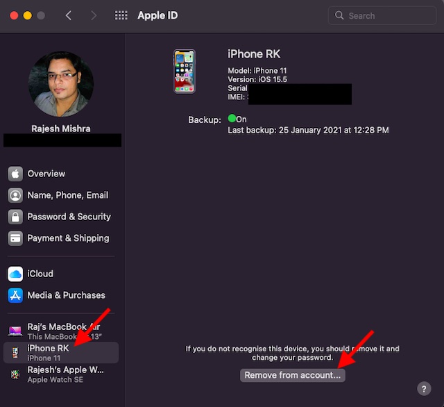Remove iPhone from Apple ID