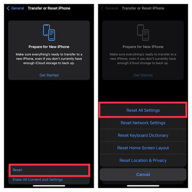 Reset All Settings on iOS