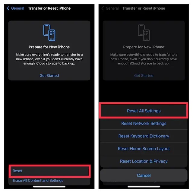 Reset all settings on iPhone or iPad 