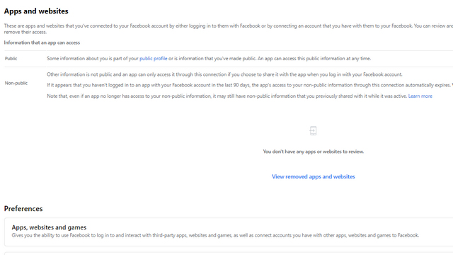 Review Connected Third-party Apps and stop Facebook from logging out