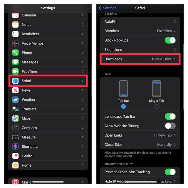 Safari Downloads Setting on iPhone and iPad