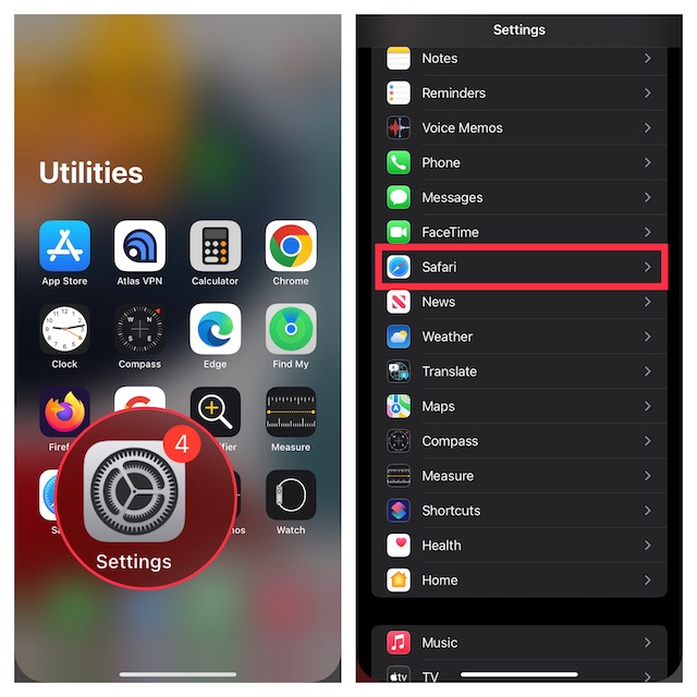 Safari settings on iOS