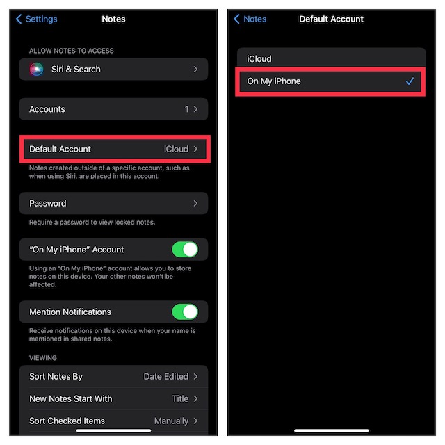 Set iPhone or iPad as default account 
