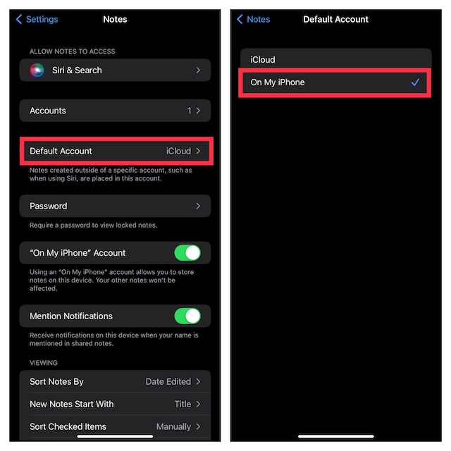 Set iPhone or iPad as default account