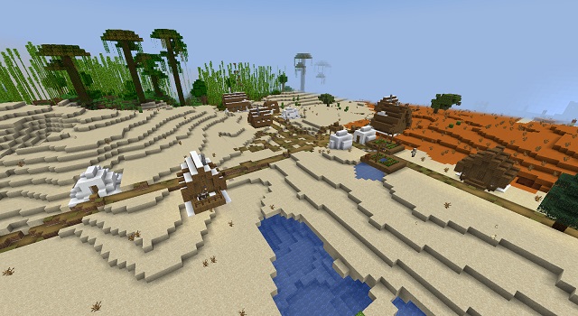 Snowy village in the desert with place command